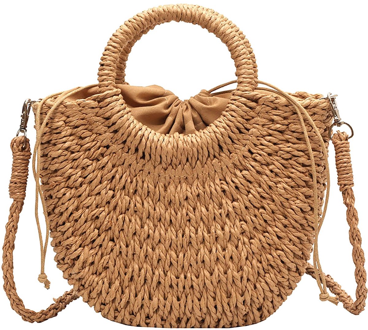 JeiibrZui Handgeweven Strotas Dames - 23x19x8 Cm - 1 Stuks Met Afneembare Schouderriem - Bruin
