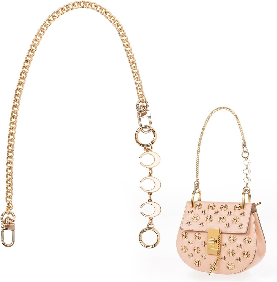 Stijlvolle Gouden Handtas Ketting van 45cm met 14cm Witte Extensie, Duurzame Handtas Handgrepen, Set van 2 voor Mode en Accessoires