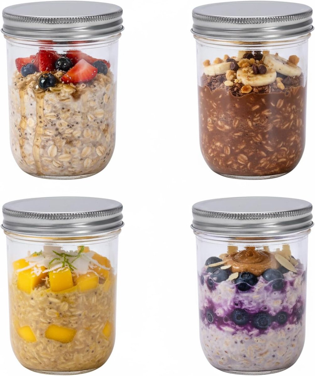 8 Oz Wide Mouth Mason Jars -250ml Canning Jar Met Deksel En Ring - Luchtdicht Bewaren Voor Jam En Jelly - Ideaal Voor DIY Kaarsen En Feestcadeaus - Set Van 4 Stuks Inclusief Labels En Touw - Voor Thuis Koken Ambacht En Opbergen