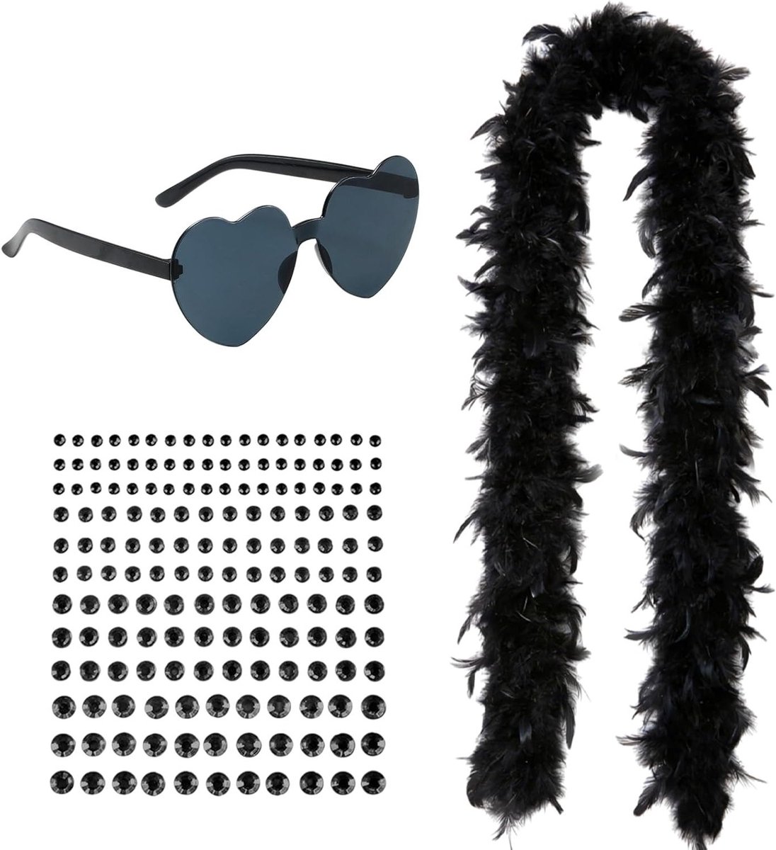 Zwarte Veersjaal van 2 meter met Zonnebril Accessoire voor Carnaval en Kostuumfeesten