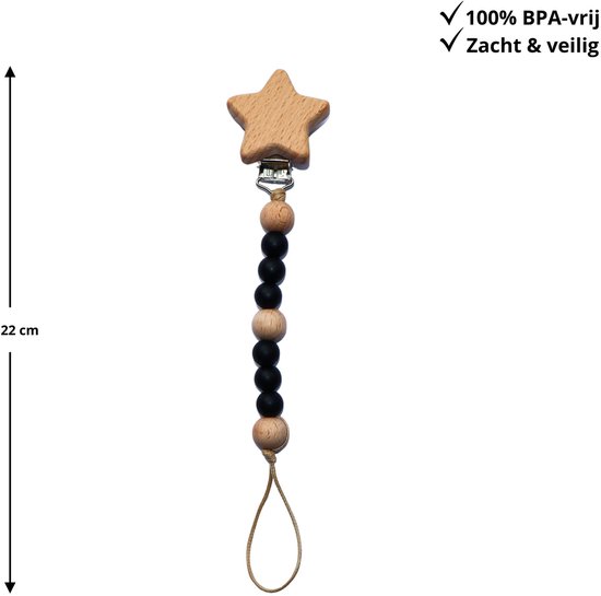 Zibbi Little Star Speenkoord Midnight Black - Luxe Siliconen Speenclip - BPA Vrij van Zibbi — afbeelding 4