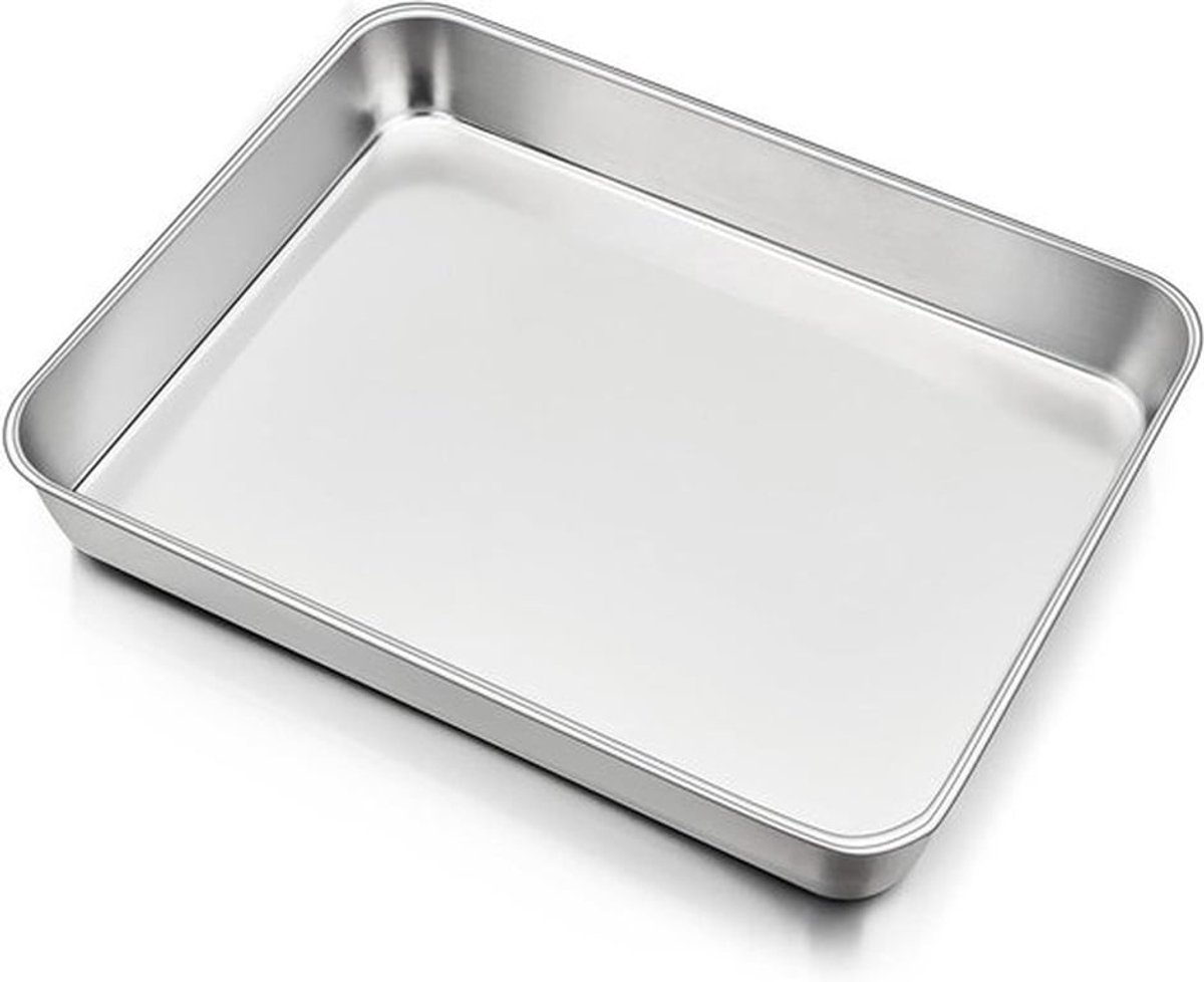 Rechthoekige ovenplaat 31 x 24 cm, roestvrij staal, diepe vetpan voor bakken en braden