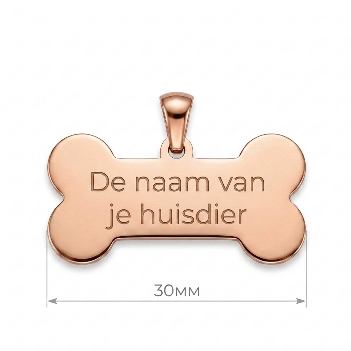 Gepersonaliseerde RVS Hondenpenning / Naamplaatje voor Huisdier – Roségoudkleurige Botvormige Dierenpenning 30 mm met Naam, Telefoonnummer en Adres – Dubbelzijdige Gravure – Roestvrij Staal