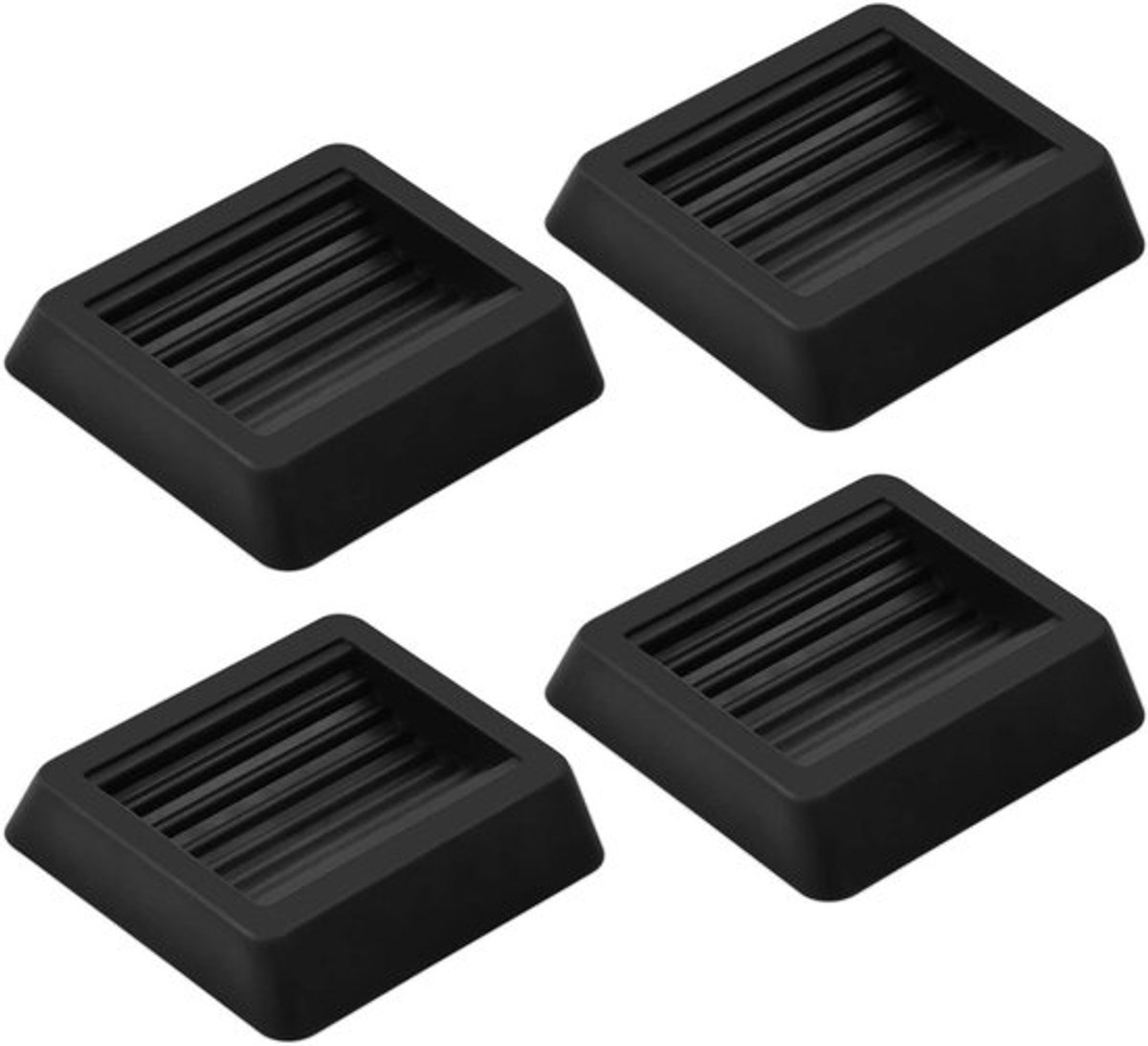Set van 4 zwarte rubberen meubelonderzetters met wielstoppers