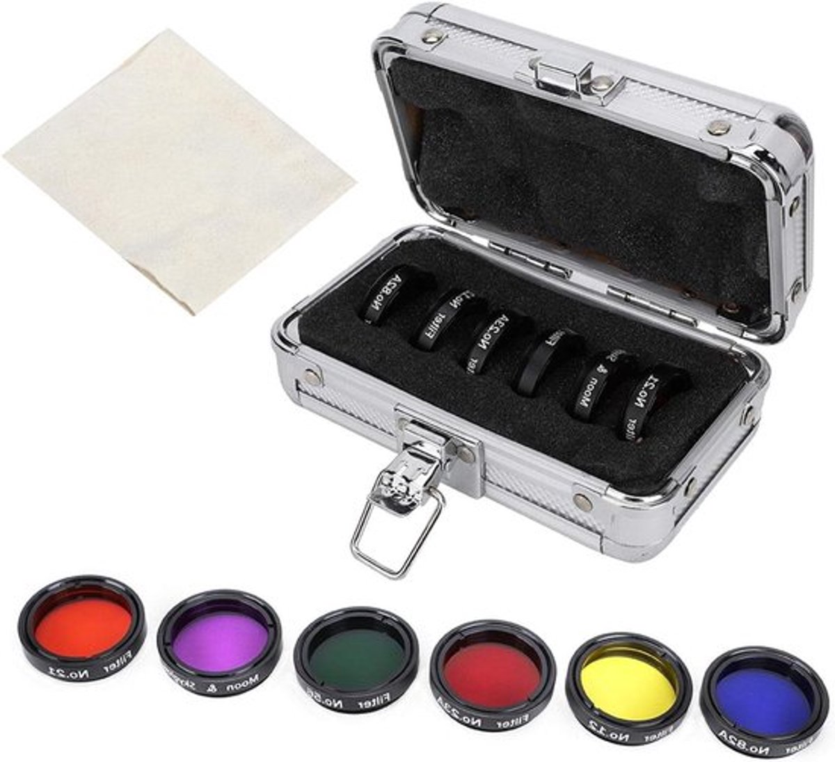 Maanfilter en 6 Kleurenfilterset voor 1,25 inch Telescoop Oculair met Optisch Glas