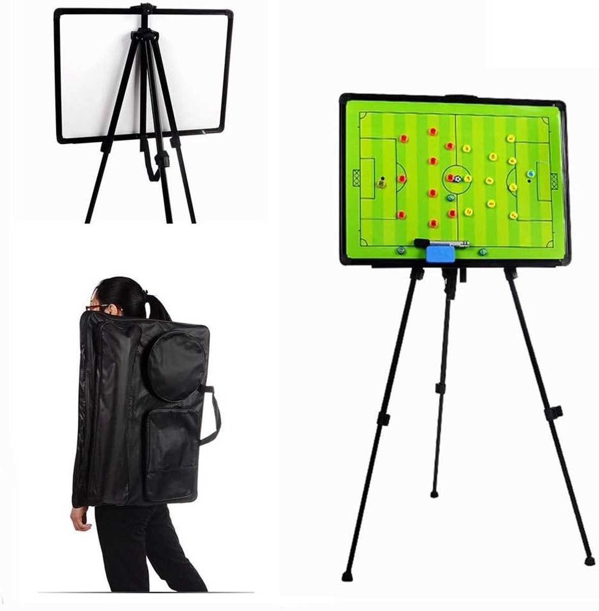 Grote Magnetische Coaching Board 23.6" x 17.7" voor Voetbaltactieken met Marker, Pen en Statief, Ideaal voor Trainers en Teams