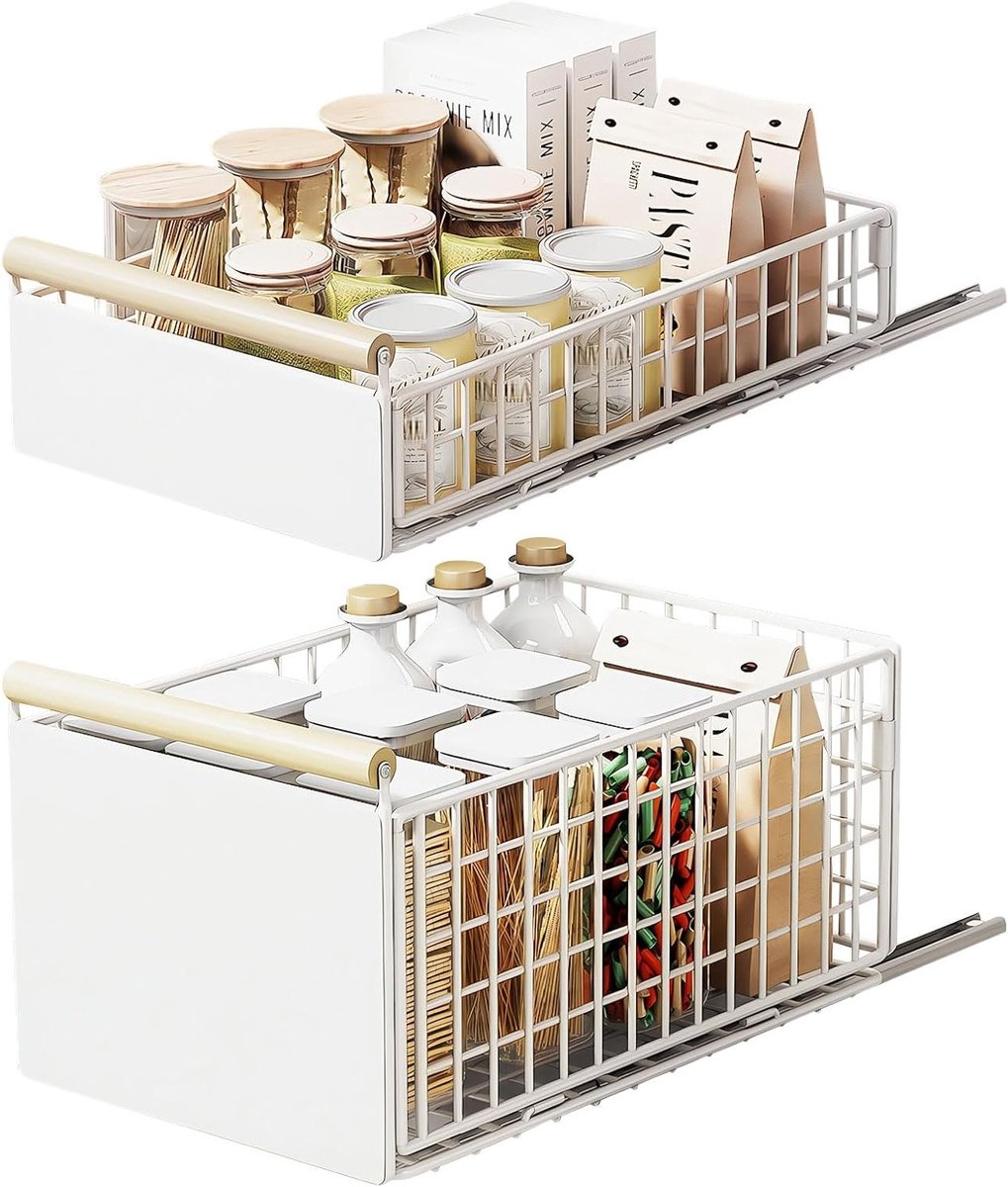 Telescopische Ladeset van 2 Stuks, Vouwbare Keukenorganizer, Uittrekbare Opberglade voor Keuken en Badkamer, Ideaal voor Kasten en Organisatie