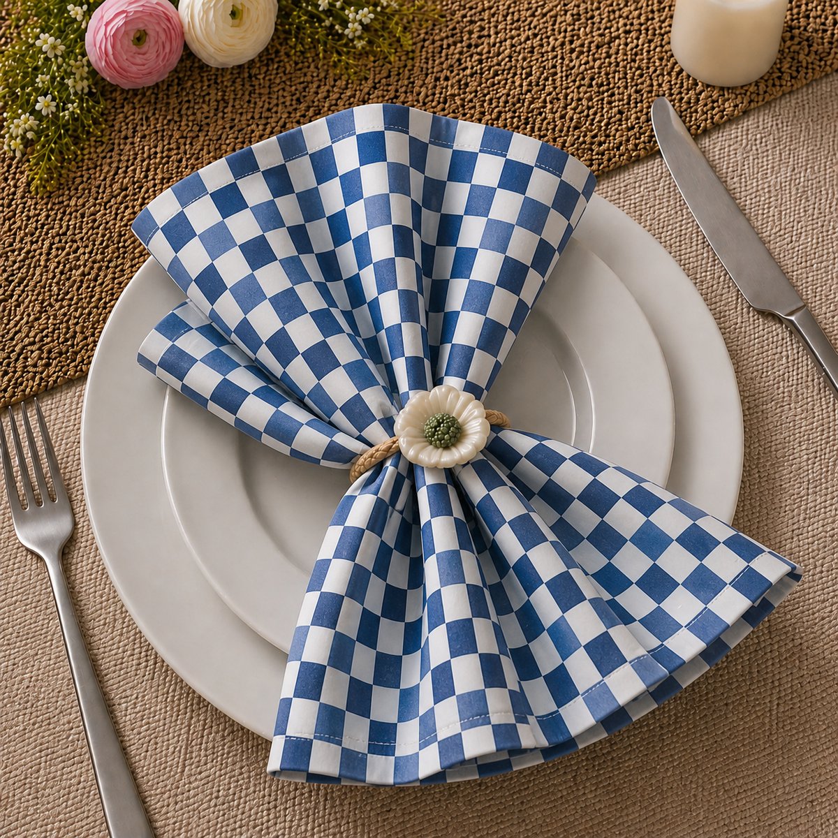Tavas Servetten - 30 x 30 cm - Set van 4 stuks - Blauw Geruit - Katoen — cadeau in Wonen & Interieur - foto 4
