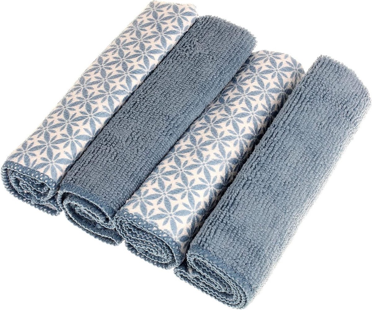 Set van 4 Luxe Microvezeldoeken voor Keuken en Schoonmaak, Absorberend en Wasbaar, Blauw