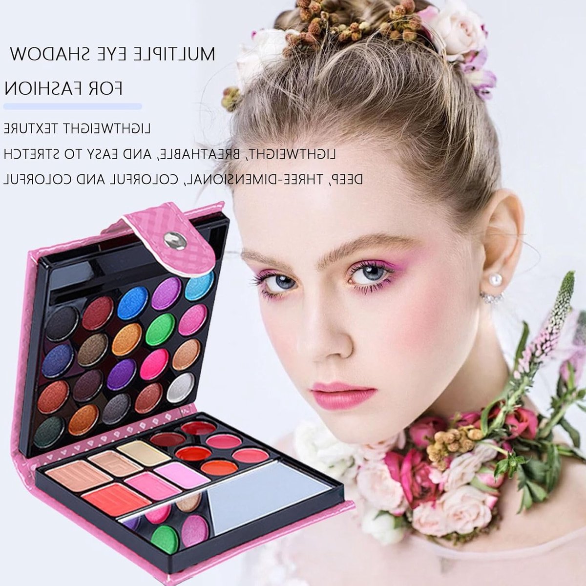 Kids Make-up Set met 9 Kwasten en 32 Kleuren, Veilig en Wasbaar Cosmetica Speelgoed voor Verjaardagen, Feestjes en Prinsessen — afbeelding 4