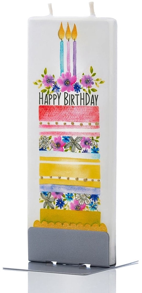 Verjaardagstaart Happy Birthday | FLATYZ platte kaars – uniek handbeschilderd cadeau