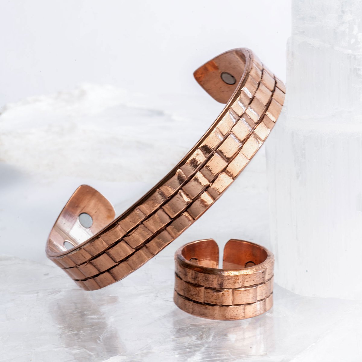Koperen magneet armband & ring - Set voor heren - Brick | DEVA Loves
