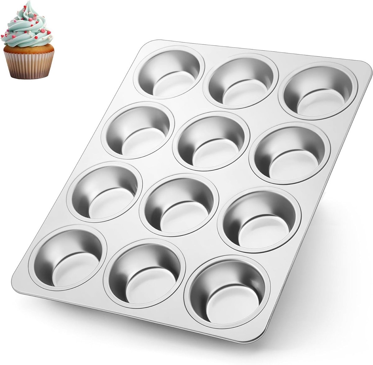 12-Delige Muffin Bakvorm van RVS - Ideaal voor Cupcakes, Yorkshire Pudding en Muffins - Vaatwasserbestendig en Veilig in Gebruik