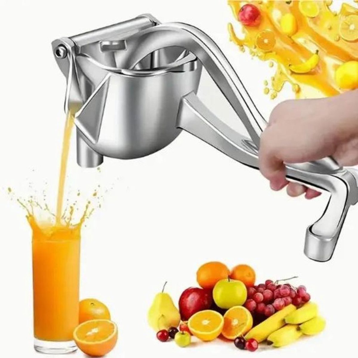 Handmatige sapcentrifuge, aluminium, ergonomisch ontwerp.