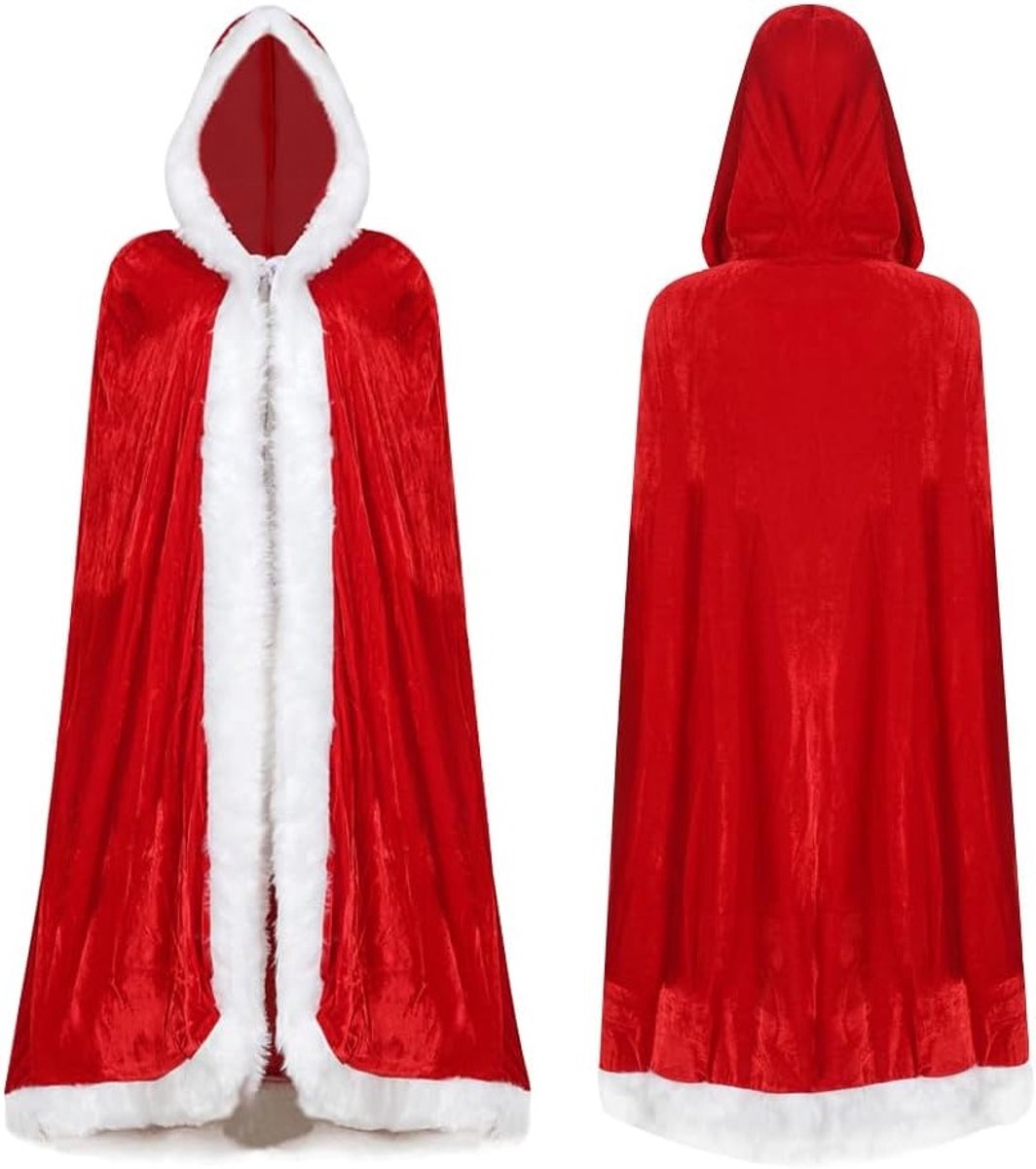 Vrouwelijke Kerstjas en Kostuum voor Feestdagen - Perfecte Kerstoutfit voor Dames, Inclusief Cape en Jurk in 100/150 cm