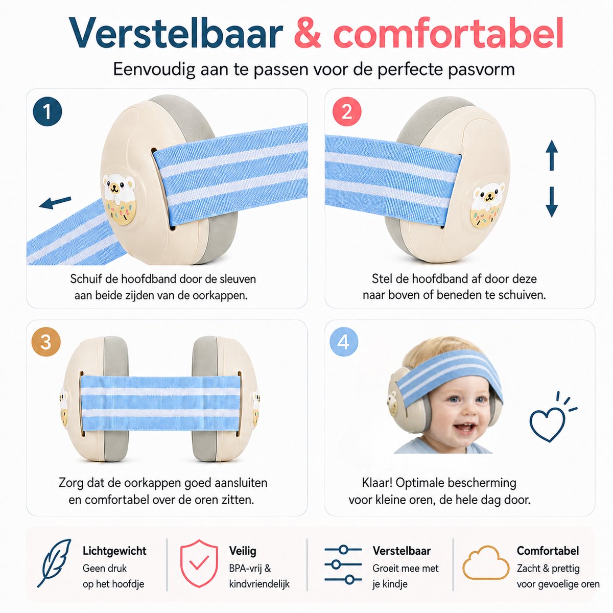 Leefico Baby Koptelefoon Gehoorbescherming – 4-in-1 Set met 3 Verwisselbare Hoofdbanden – Oorbeschermers Kind – Tot 25 dB – Voor Baby, Peuter & Kinderen – foto 5