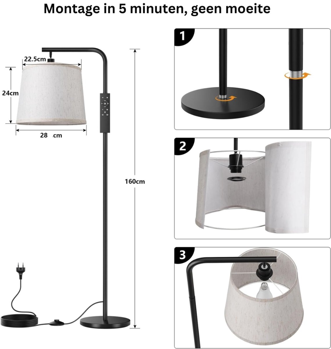 HEZIVO® Stalamp LED - Vloerlamp Woonkamer - Staande Hoeklamp - Sfeerlamp Slaapkamer - Dimb