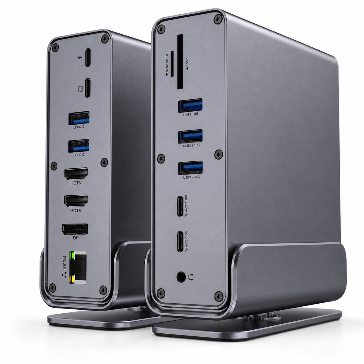 Rolio Laptop USB-C Docking Station - 16 in 1 - Triple Monitor 4K@60Hz (2x HDMI & 1x DisplayPort) - USB 3.2 - 100W Opladen - Hub - 1GB Ethernet