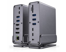 Rolio Laptop USB-C Docking Station - 16 in 1 - Triple Monitor 4K@60Hz (2x HDMI & 1x DisplayPort) - USB 3.2 - 100W Opladen - Hub - 1GB Ethernet