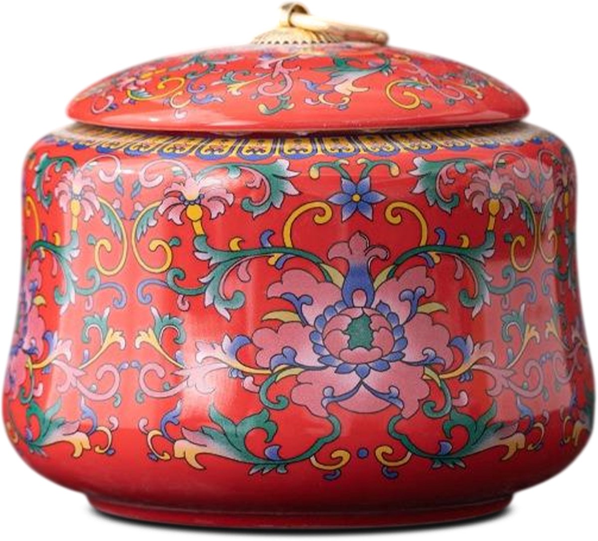 Akerz Mini Urn Handgeschilderd – 880ML – Rode Herinneringsurn voor Mens of Huisdier – Inclusief Beschermzakje – Decoratieve Asurn met Deksel