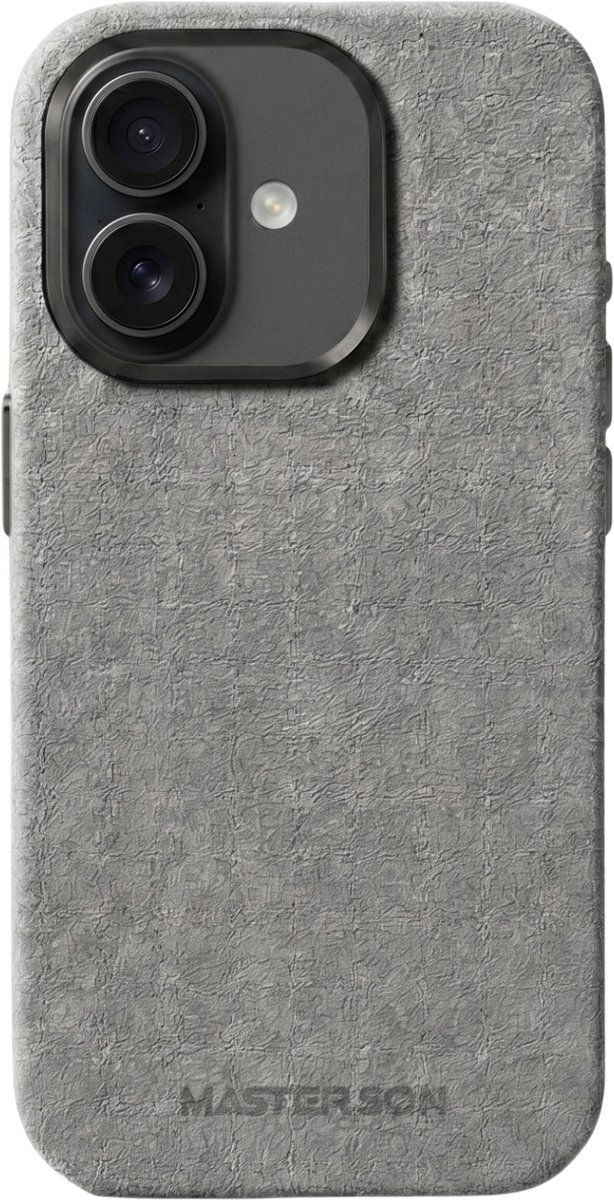 Mastersøn - Licht Grijs Telefoonhoes geschikt voor Apple iPhone 16 Pro – Alcantara Case – Magsafe - Hoesje - Silver Mist