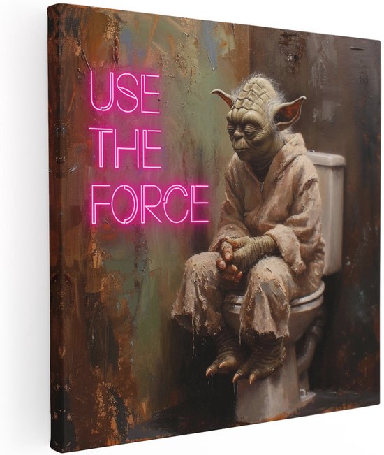 Artaza Canvas Schilderij Yoda - 90x90 cm - Wanddecoratie Star Wars - Muurdecoratie Toilet - Schilderij Use The Force