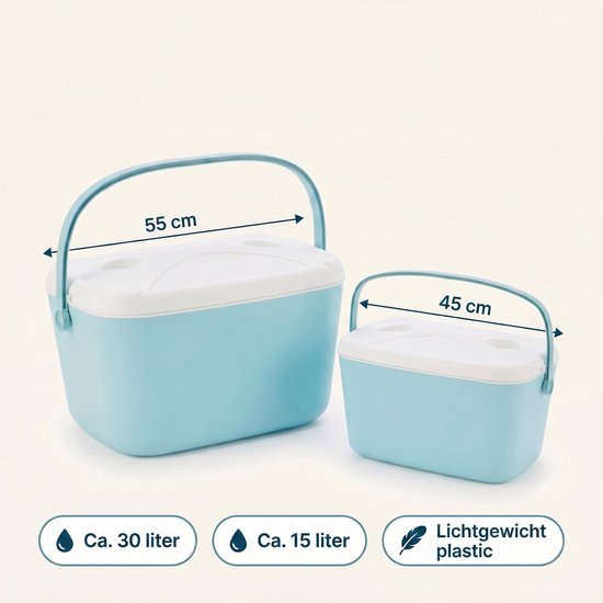 Cheqo® Koelbox Set van 2 - Lichtblauw - Passieve Koelbox voor Camping en Picknick - Draagbare Koeltas zonder Stroom - Geïsoleerd voor Strand en Auto - Passend in Elkaar - Frigobox - Coolbox - Festival - BBQ - Outdoor van Cheqo — afbeelding 3