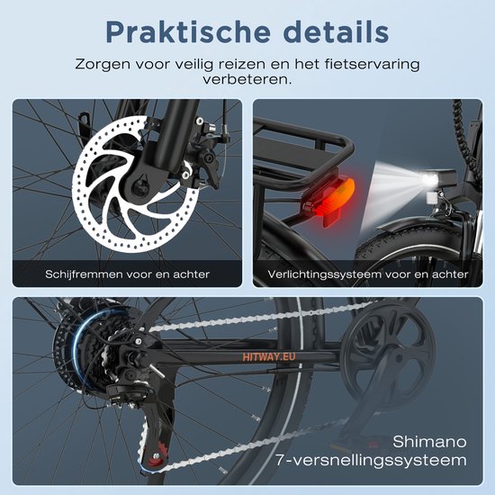 Hitway Elektrische Fiets BK5S - 16 Inch City Commuter EBike met Afneembare 36V 10.4Ah Lithium Batterij - Opvouwbaar E-Bike met 250W Motor - IP54 Waterproof van Hitway — afbeelding 5