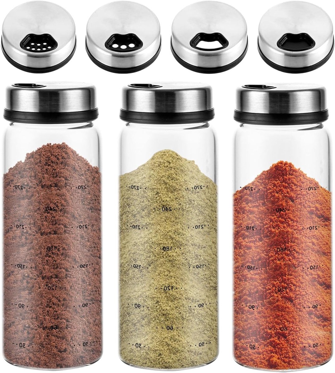 Set van 3 Kruidenshakers van Glas, 300 ml, Luchtdichte Kruidenspotjes voor Keuken en Eetka