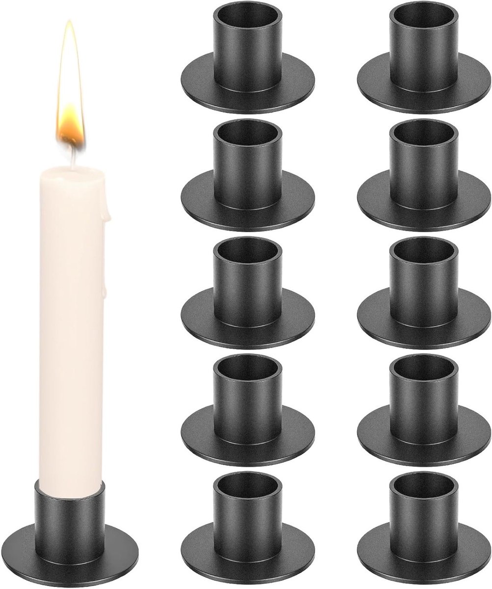 Moderne metalen kaarsenstandaard voor staafkaarsen - 10 stuks zwart, perfect voor woonkamer, bruiloften en tafeldecoratie