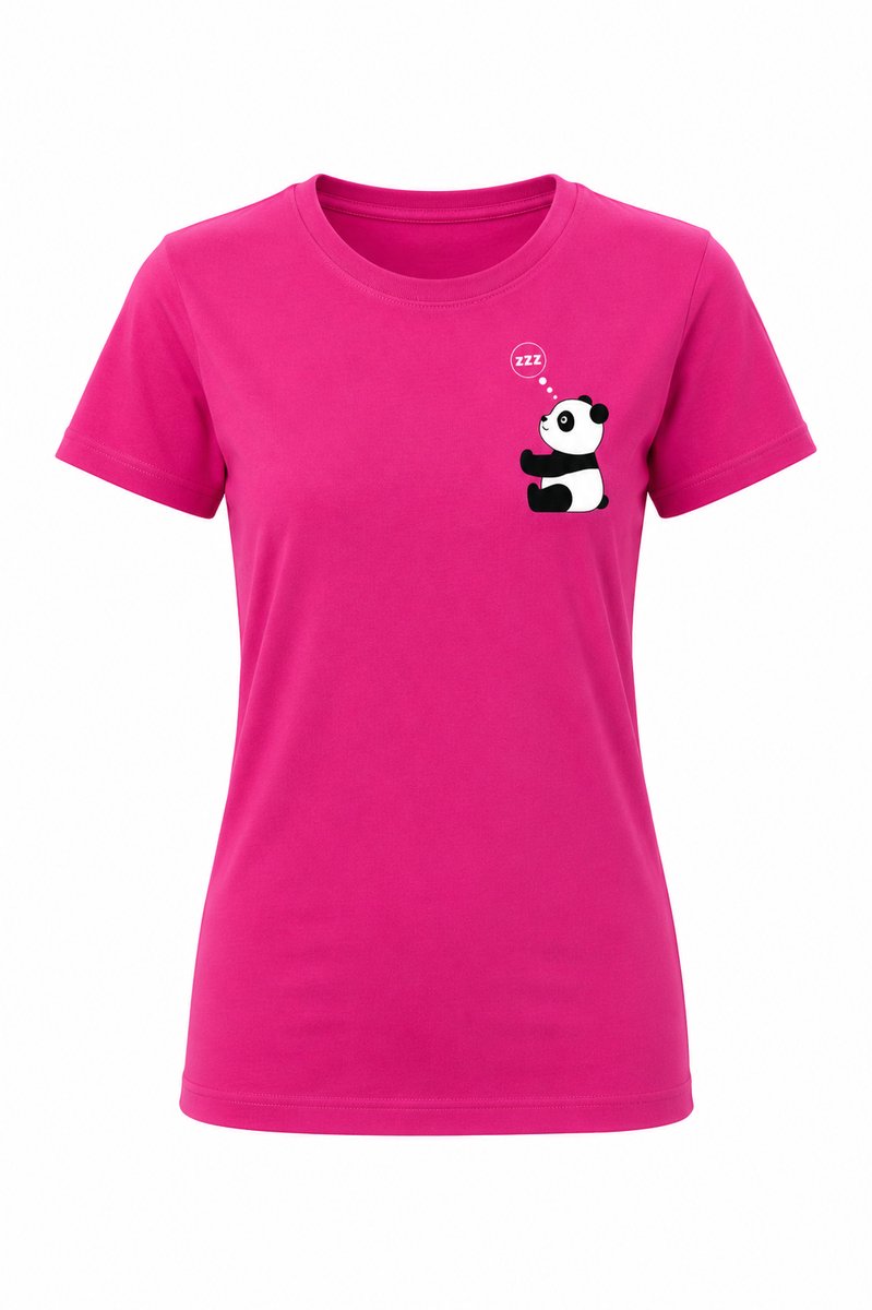 Trendy Dames T-shirt met Schattige Cartoon Panda Print en Comfortabele Katoenen Pasvorm in Koningsblauw-Fuchsia-S
