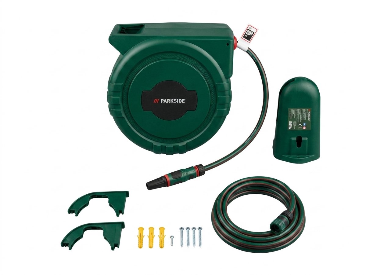 Bol.com PARKSIDE Wandslanghaspel 25 m - max 6 bar - 360 graden - slanghouder - tuinslang aanbieding