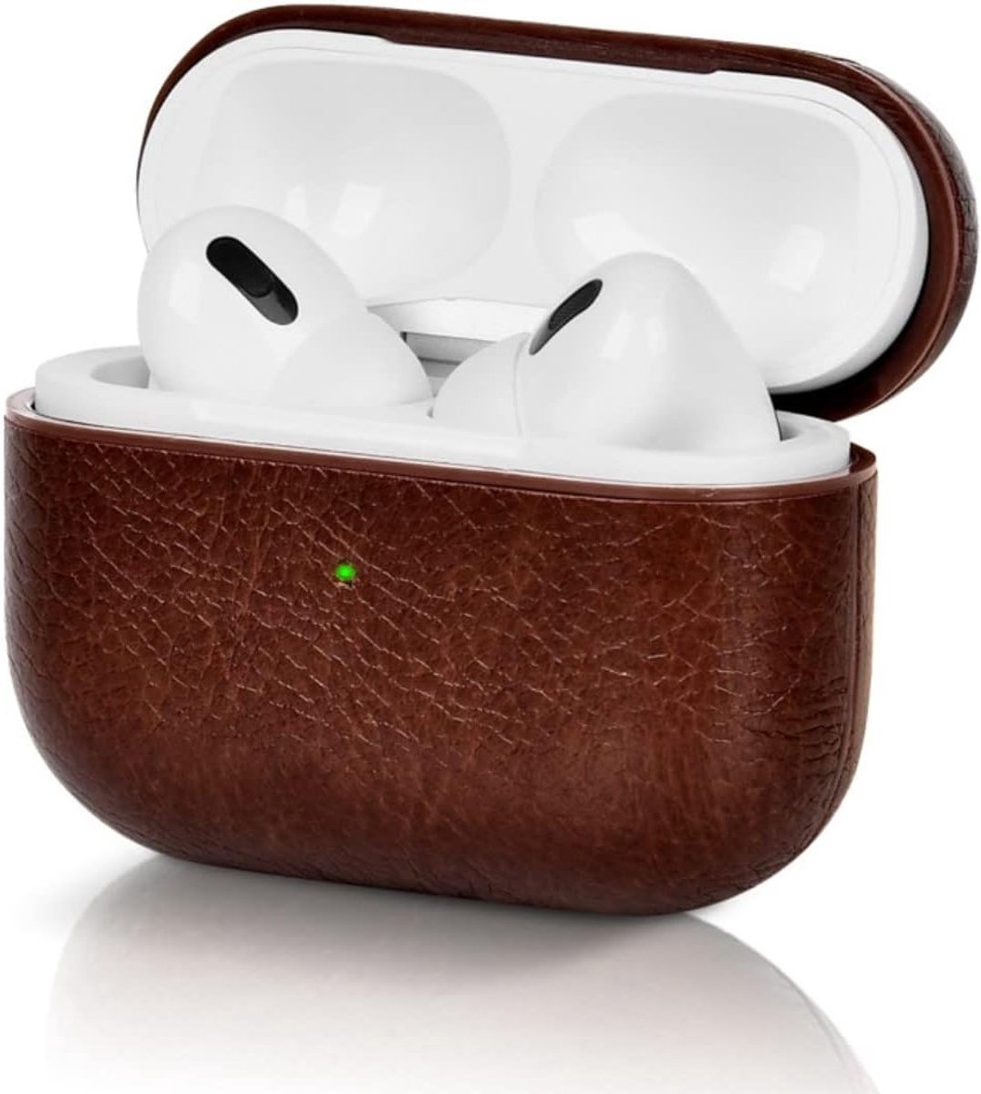 Beschermhoes voor AirPods Pro 2 - Bruine PU Hoes met Haak, Draadloos Opladen en LED Weergave, Ideaal voor Apple AirPods Pro 2