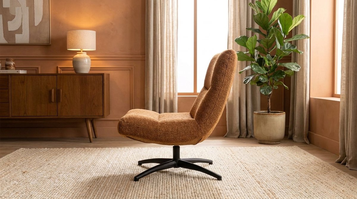 Draaifauteuil – Luxe 360° Draaistoel Calix 77x93x88 cm – Royal Bouclé Lounge Fauteuil met Diepe Zit, Zwart Metalen Onderstel, Modern Design – Comfortabele Design Fauteuil Woonkamer Stoel – House&Garden