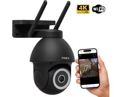FINEX® Beveiligingscamera Buiten – Zwart – 4K Ultra HD – Op Netstroom– Buiten Camera Met Nachtzicht – Buitencamera – Bewakingscamera voor Buiten – Beveiligingscamera Met WiFi en App