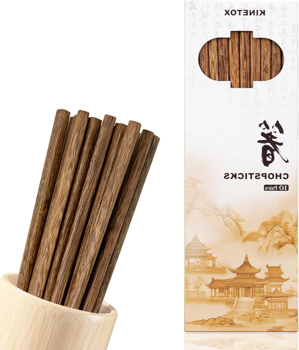 Set van 10 Paar Houten Eetstokjes voor Sushi, Rijst en Noodles - Vaatwasserbestendig en Ideaal voor Aziatische Gerechten