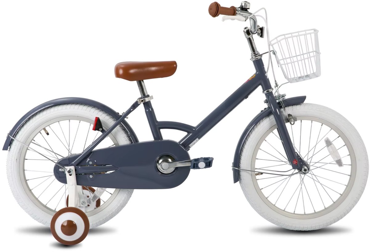 Happiq Kinderfiets – Voor kinderen – Met d spatborden volledige kettingkoffer en zijwieltjes – 30 cm 41 cm 46 cm wielen grijs