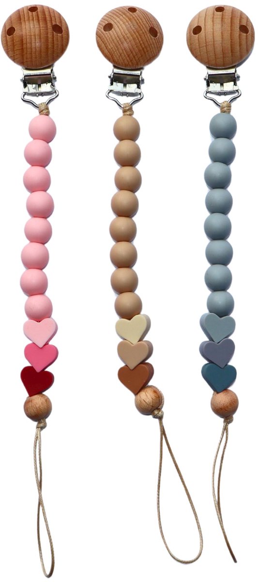 Zibbi Little Hearts Speenkoord Sand Beige - Luxe Siliconen Speenclip - BPA Vrij van Zibbi — afbeelding 4