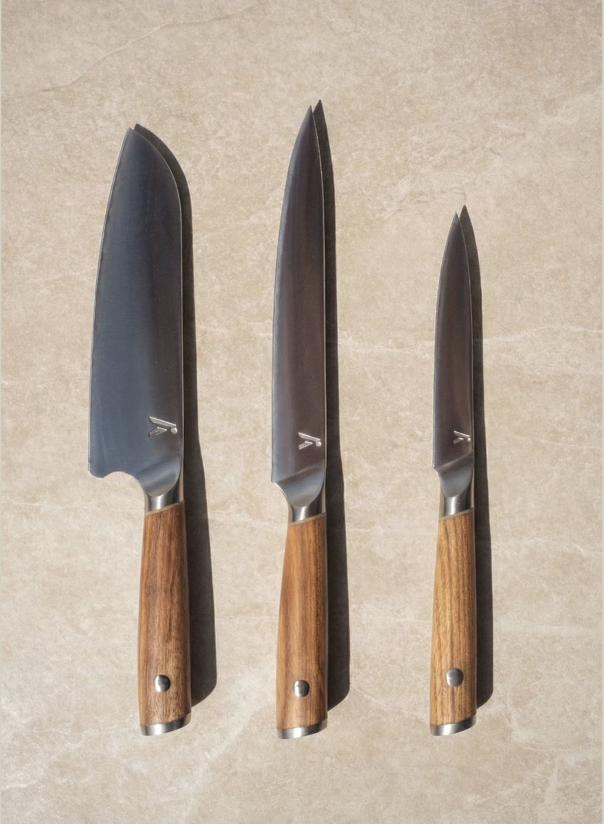 ANGLD Precision Set (3) - Vleesmes - Santokumes - Schilmes - Japans AUS-10 gehard staal - Extra lang scherp - Precisie voor kookliefhebbers