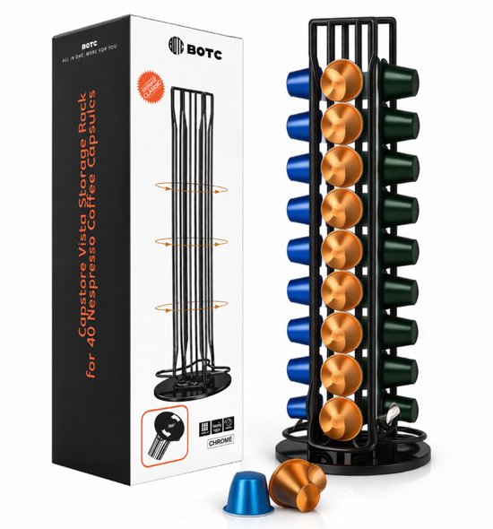 BOTC Porte-capsules - Porte-capsules adaptés à Nespresso - Rotatif - Porte Tasses à café - Zwart