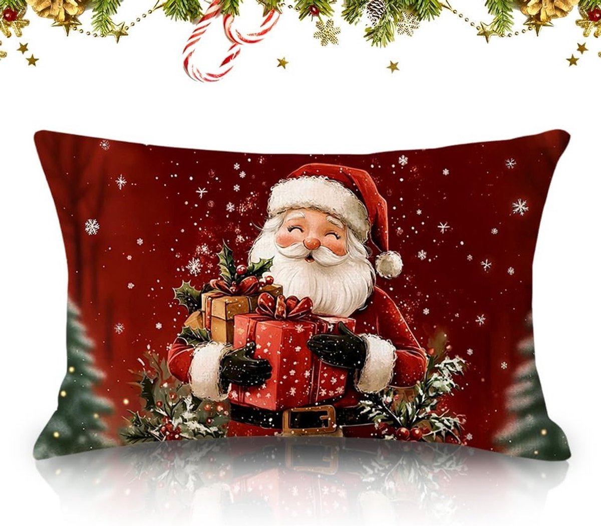 Winterse Kussenhoes 30 x 50 cm - Decoratieve Linnen Kussenhoes voor Sofa en Bank in de Woonkamer, Perfect voor Kerst en Feestdagen