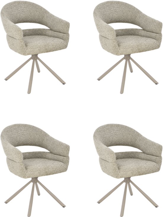 Flicka - Eetkamerstoelen met armleuning - Set van 4 - Taupe / Beige - Draaibaar