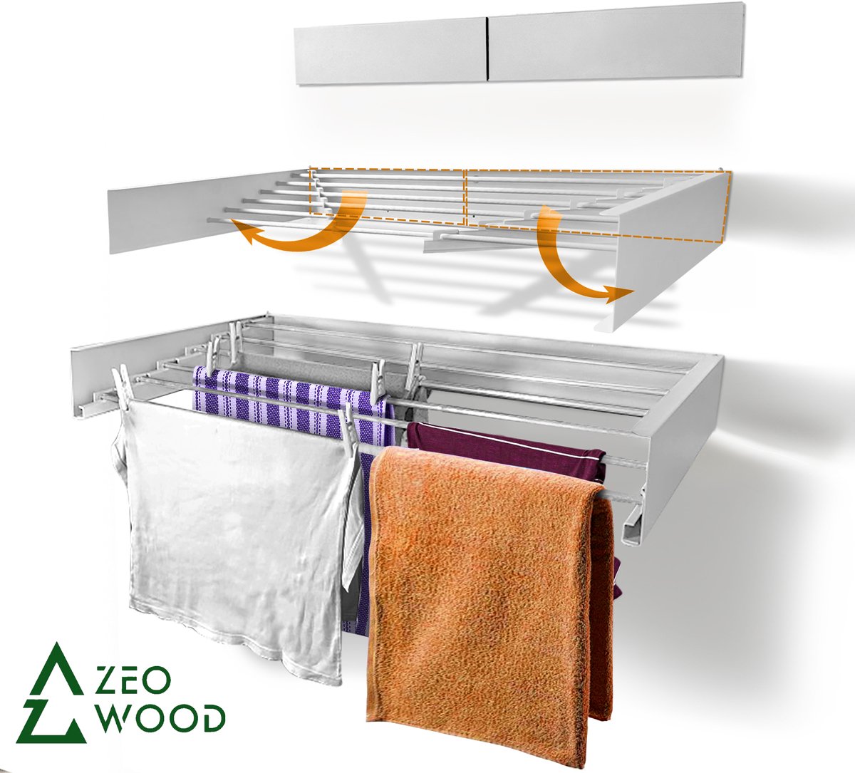 Zeo Wood® - Wanddroogrek Inklapbaar 100 cm - 6 m Drooglengte Wit