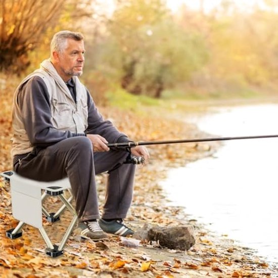 Campingkruk Draagbare Klapkruk met Opbergtas - Voethokker Outdoor - Mini Vouwstoel Lichtgewicht - Zitkruk Inklapbaar voor Wandelen, Tuin, Vissen, BBQ, Strand - Wit, Zithoogte 33 cm — afbeelding 5
