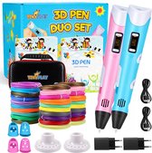TinyPlay - Set van twee - 2x 3D Pen Starterspakket XXL - 100m Filament Vullingen - Opbergcase - Transparante tekenmat - Tekenboek - Vingerbeschermers - Knutselen Meisjes & Jongens - 3D pennen