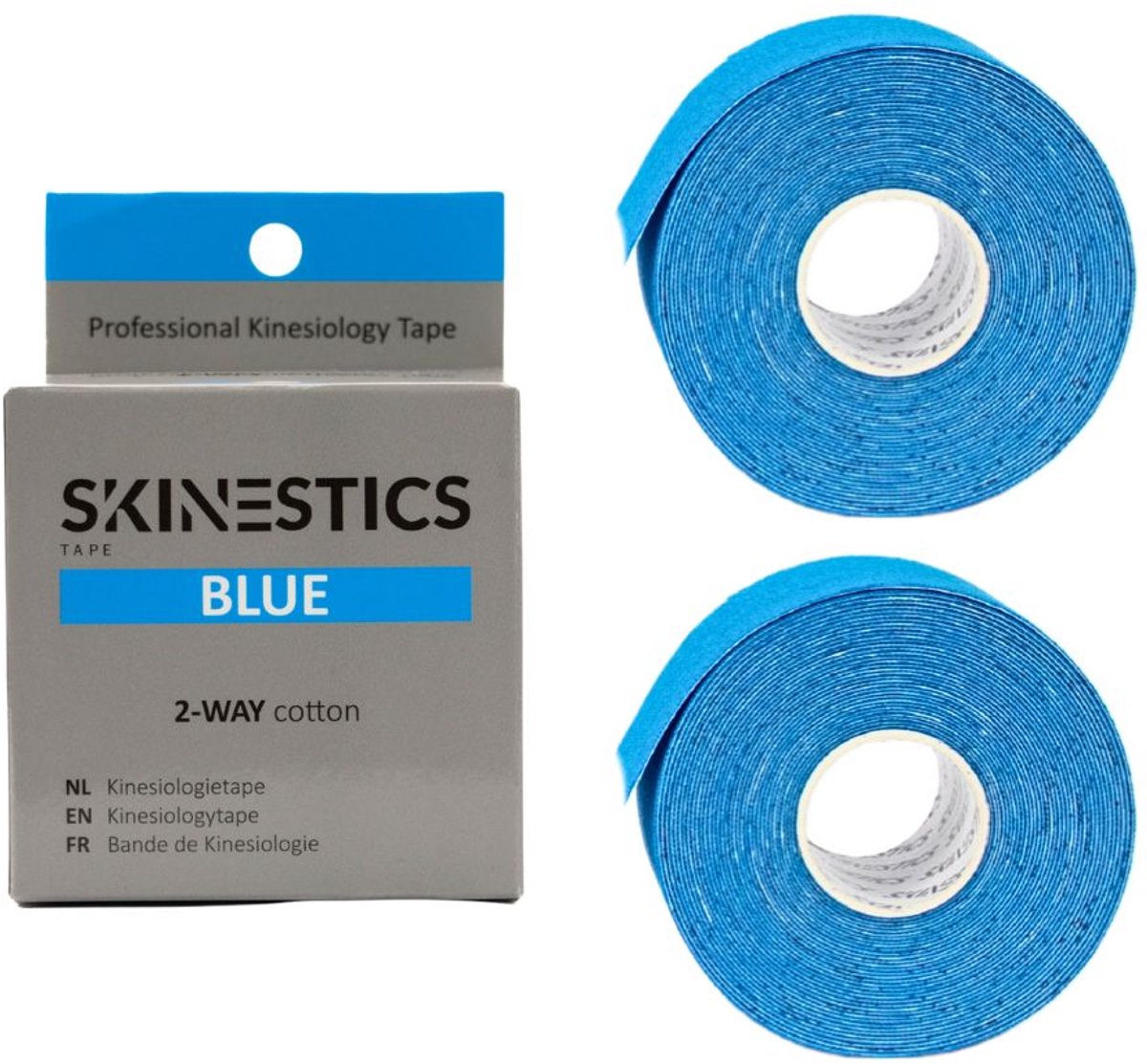 Duo pack Skinestics Sport tape – Fysio tape – Kleur Blauw – nu 20% langer, 600 cm lang bij 5 cm breed, 170% rekbaar gelijk aan menselijke huid, standaard voorzien van extra sterke lijm, katoen, voor het hele lichaam, spier ondersteuning