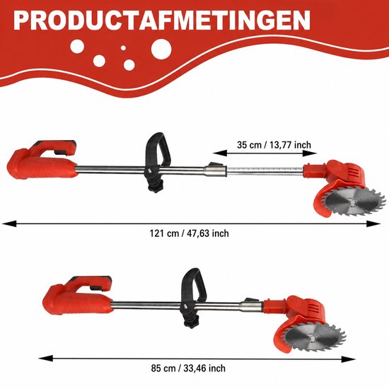 Traumheim® 3-in-1 Kantenmaaier - Grastrimmer - Bosmaaier - Grasmaaier - Draadloos & Elektrisch - Incl. 2 Accu ‘s & Snellader - Red van Traumheim — afbeelding 4