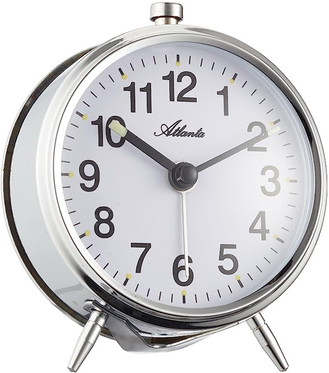Atlanta 1051/19 zilver Mechanische wekker met lichtgevende wijzers