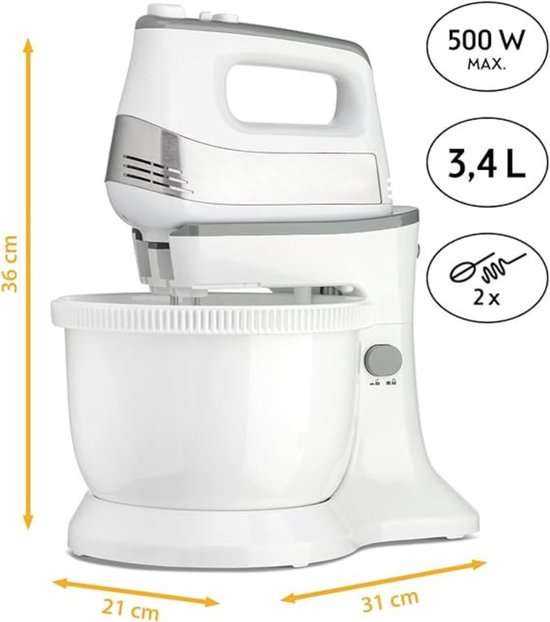 YOR® Mixer met Mengkom - Keukenmachine - Mixer - 3,4 Liter Mengkom - Wit - 31cm x 21cm x 36cm van Merkloos — afbeelding 5