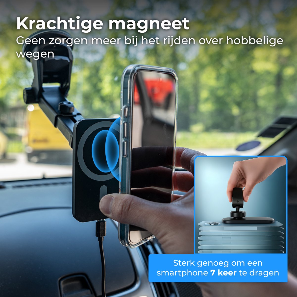 Nuvance Telefoonhouders Auto - Telefoonhouder met Zuignap - Geschikt voor MagSafe - Incl USB-C kabel - Draadloze Oplader - Gsm Houder Auto – foto 6